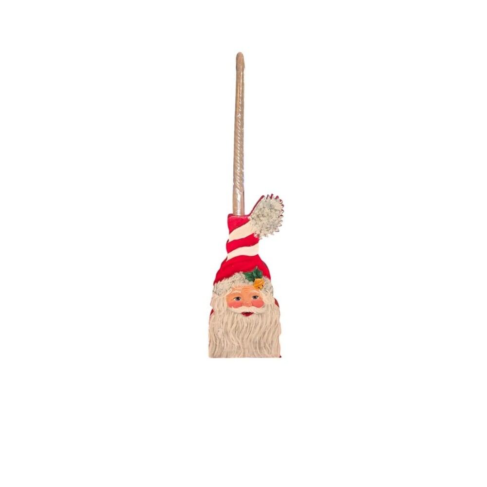 Handcrafted Red &‎ White Santa Claus Wooden Taper Candle Holder 11.5"X5"X1.5"